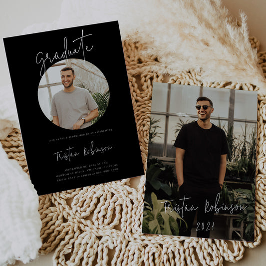 Modern Calligraphy Black Graduation Party Invitation