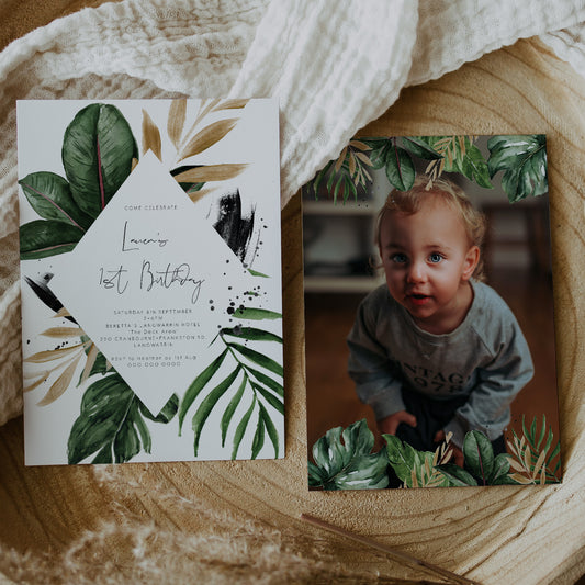 Tropical & Gold First Birthday Party Invitation